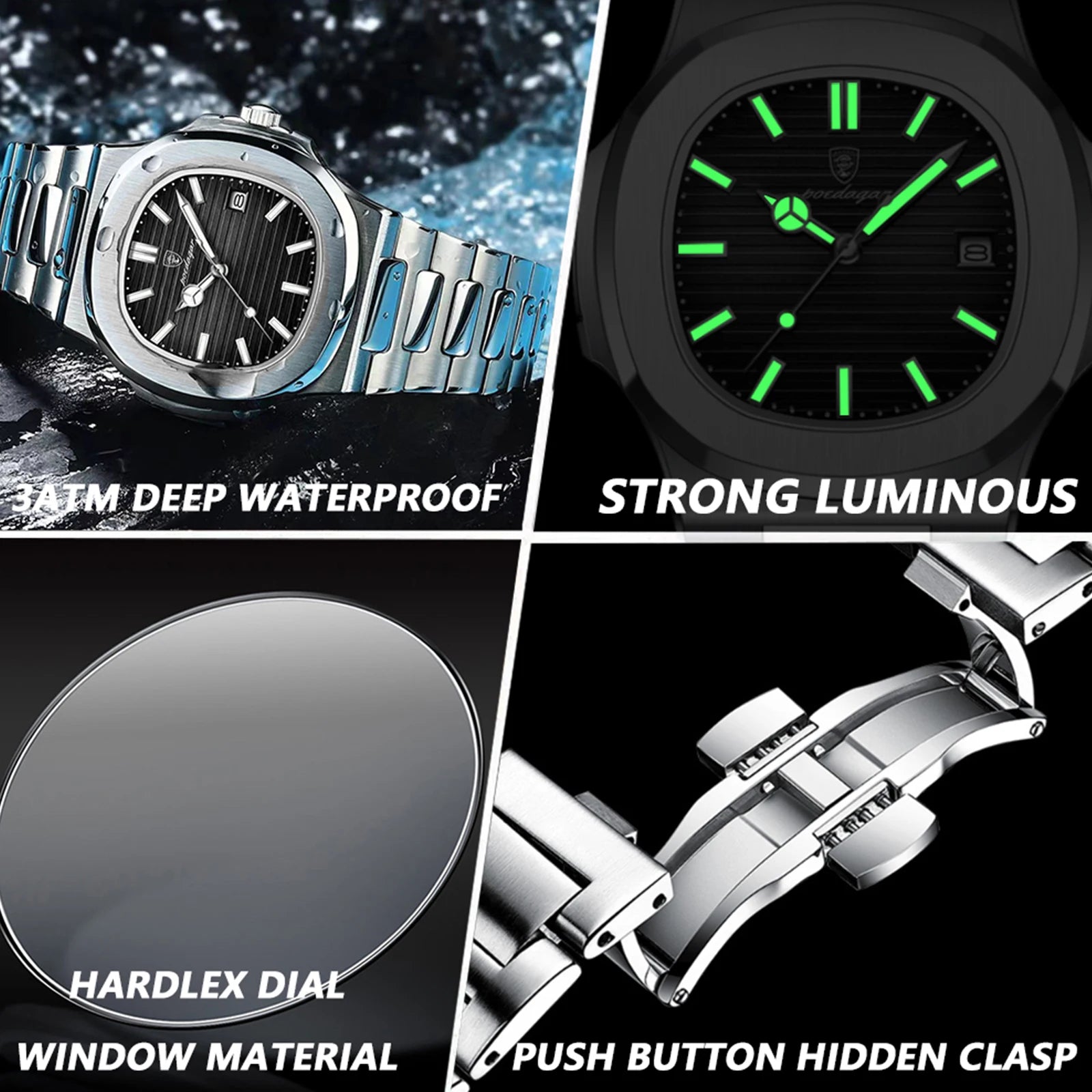 Top Luxury Brand Man Watch Sports Waterproof Luminous Date Men Wristwatch Square Dial Quartz Men'S Watches High Quality