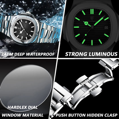 Top Luxury Brand Man Watch Sports Waterproof Luminous Date Men Wristwatch Square Dial Quartz Men'S Watches High Quality