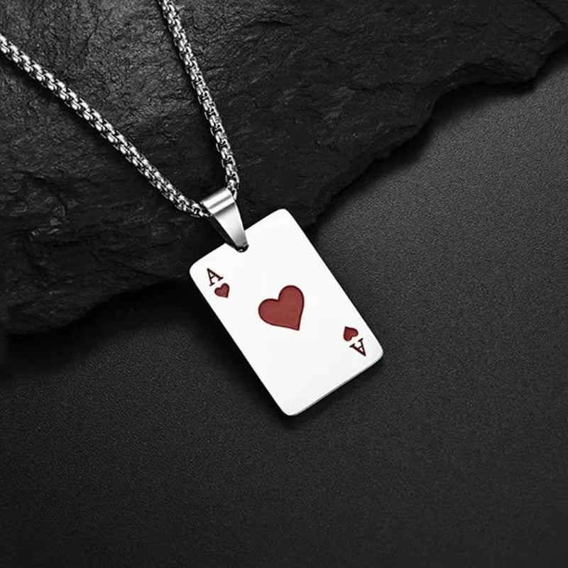 Fashionable Simple Playing Card Decorative Stainless Steel Necklace Suitable for Daily Party Travel and Fashionable Jewelry