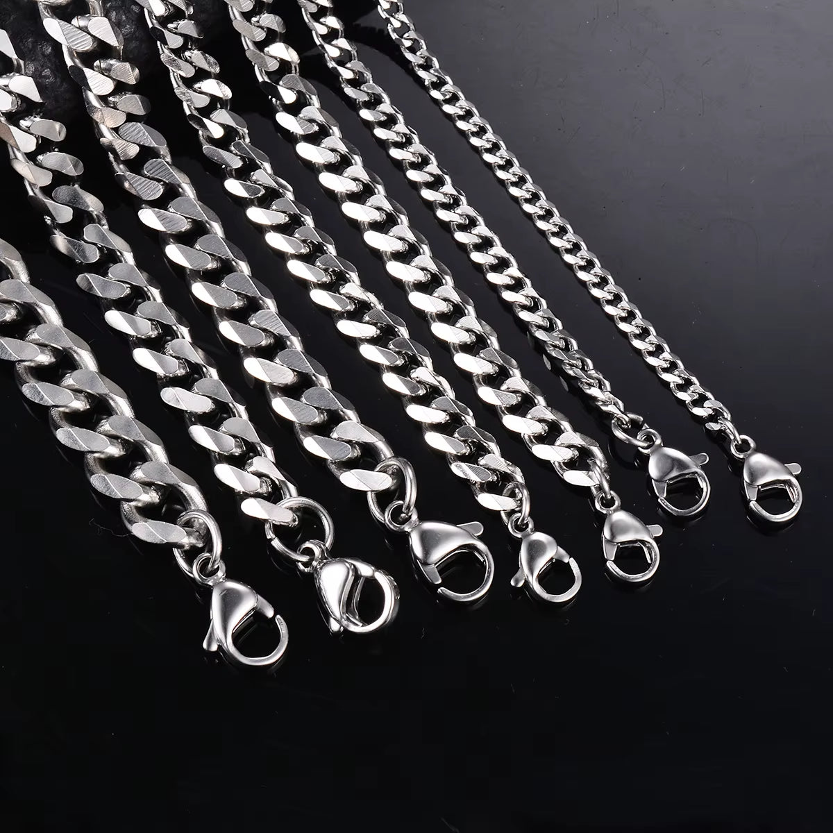 1 Piece Size 3.6Mm-9Mm Men'S Necklace Stainless Steel Cuban Link Chain Bracelet Necklace Steel Color Male Jewelry