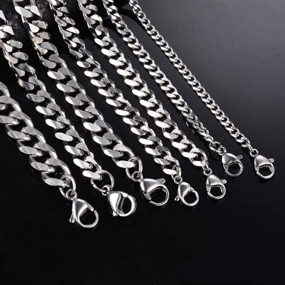 1 Piece Size 3.6Mm-9Mm Men'S Necklace Stainless Steel Cuban Link Chain Bracelet Necklace Steel Color Male Jewelry