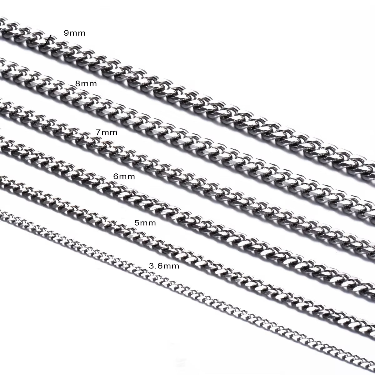 1 Piece Size 3.6Mm-9Mm Men'S Necklace Stainless Steel Cuban Link Chain Bracelet Necklace Steel Color Male Jewelry