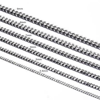 1 Piece Size 3.6Mm-9Mm Men'S Necklace Stainless Steel Cuban Link Chain Bracelet Necklace Steel Color Male Jewelry