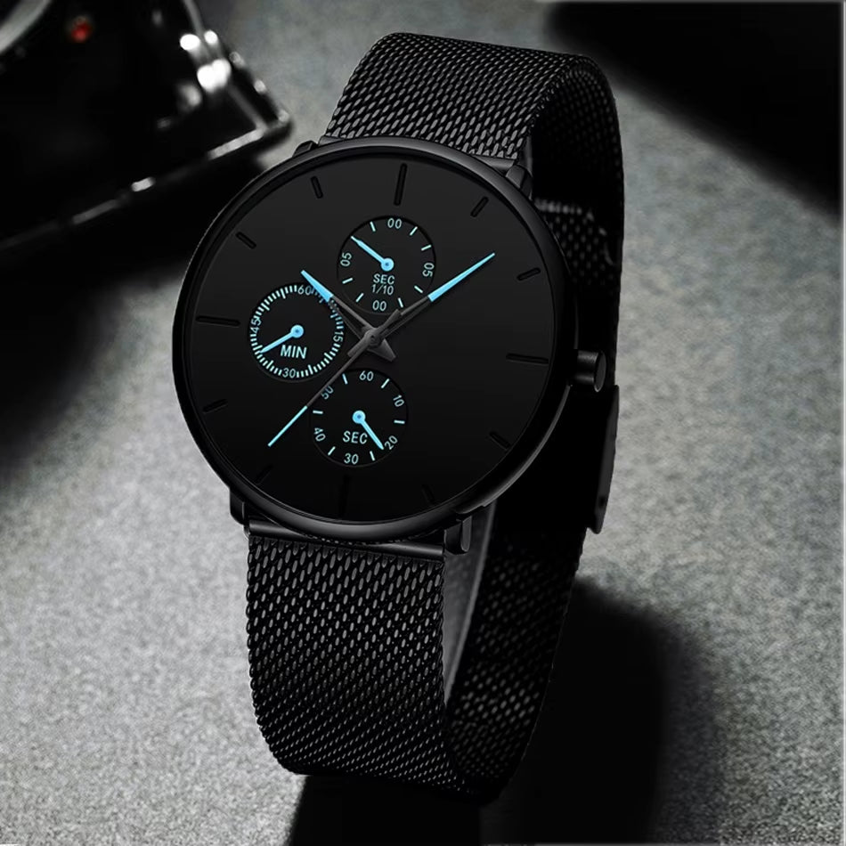 2025 Mens Luxury Watches for Men Business Casual Ultra Thin Clock Male Stainless Steel Mesh Belt Quartz Watch Relogio Masculino