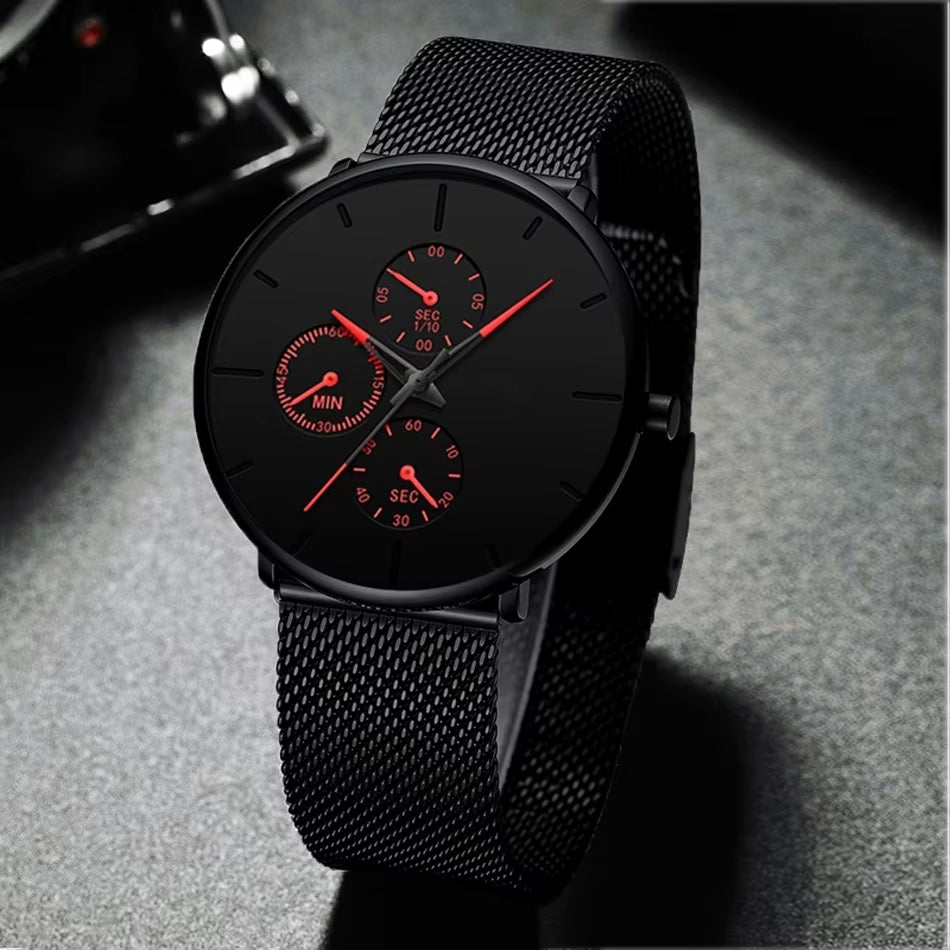 2025 Mens Luxury Watches for Men Business Casual Ultra Thin Clock Male Stainless Steel Mesh Belt Quartz Watch Relogio Masculino