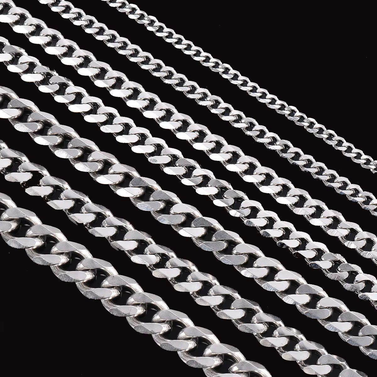 1 Piece Size 3.6Mm-9Mm Men'S Necklace Stainless Steel Cuban Link Chain Bracelet Necklace Steel Color Male Jewelry