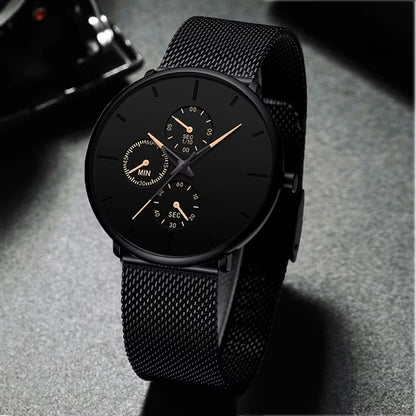 2025 Mens Luxury Watches for Men Business Casual Ultra Thin Clock Male Stainless Steel Mesh Belt Quartz Watch Relogio Masculino