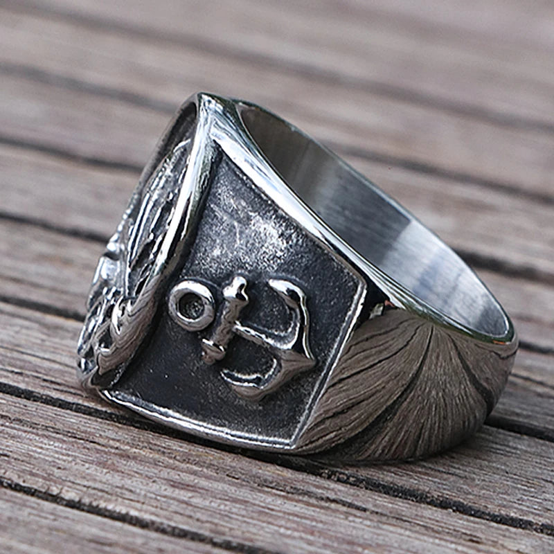 Nordic Sailboat Pirate Ring for Men 316L Stainless Steel Biker Viking Ring Men Women Compass Anchor Rings Fashion Jewelry Gift