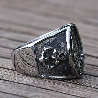 Nordic Sailboat Pirate Ring for Men 316L Stainless Steel Biker Viking Ring Men Women Compass Anchor Rings Fashion Jewelry Gift