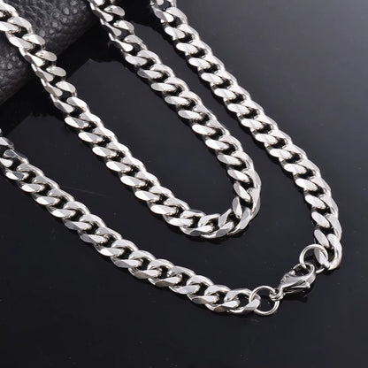 1 Piece Size 3.6Mm-9Mm Men'S Necklace Stainless Steel Cuban Link Chain Bracelet Necklace Steel Color Male Jewelry
