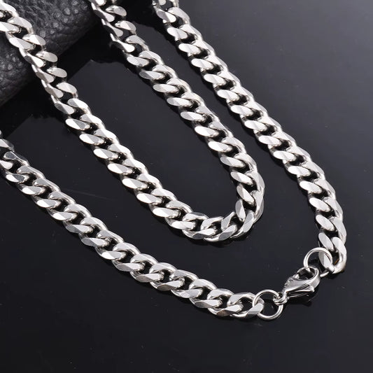 1 Piece Size 3.6Mm-9Mm Men'S Necklace Stainless Steel Cuban Link Chain Bracelet Necklace Steel Color Male Jewelry