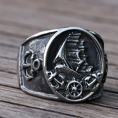 Nordic Sailboat Pirate Ring for Men 316L Stainless Steel Biker Viking Ring Men Women Compass Anchor Rings Fashion Jewelry Gift